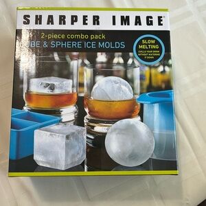 Sharper Image ice molds, cube and sphere.  Large size cubes are slow melting.